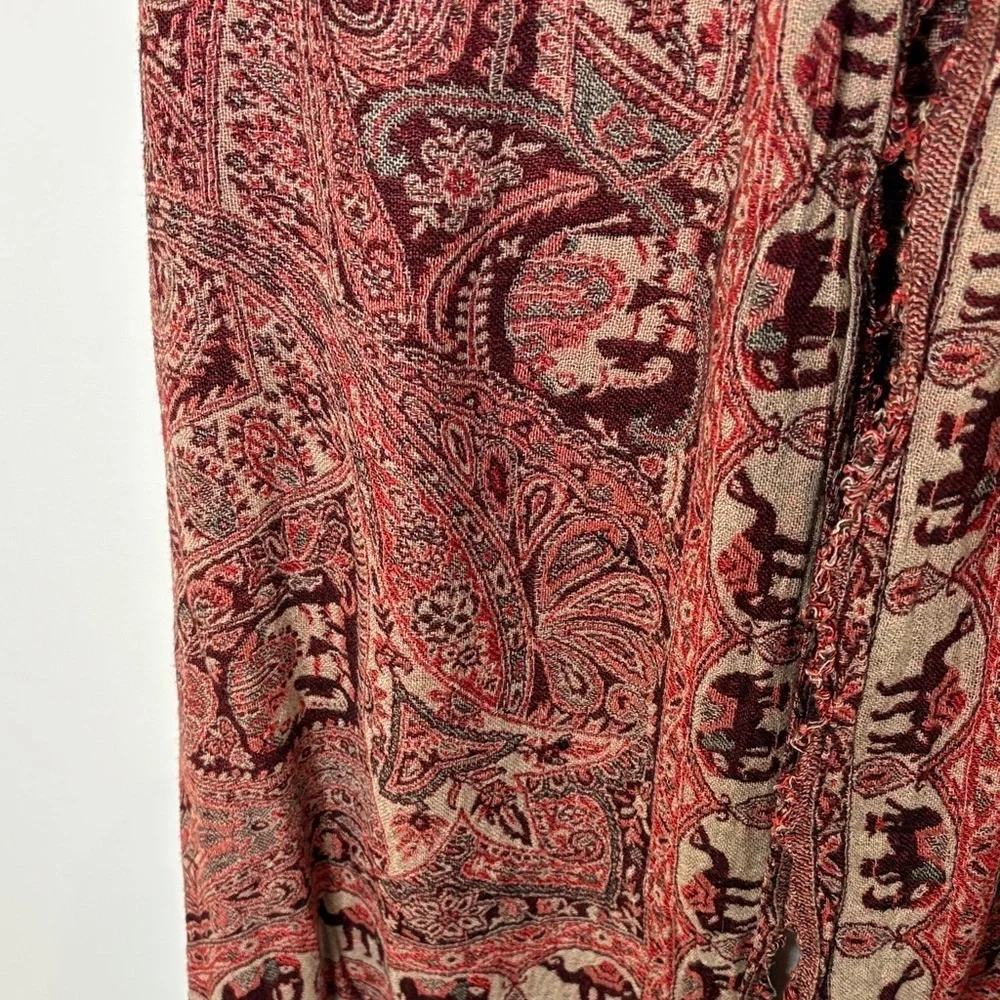 Paisley Camel & Elephant Print Silk & Wool Shawl